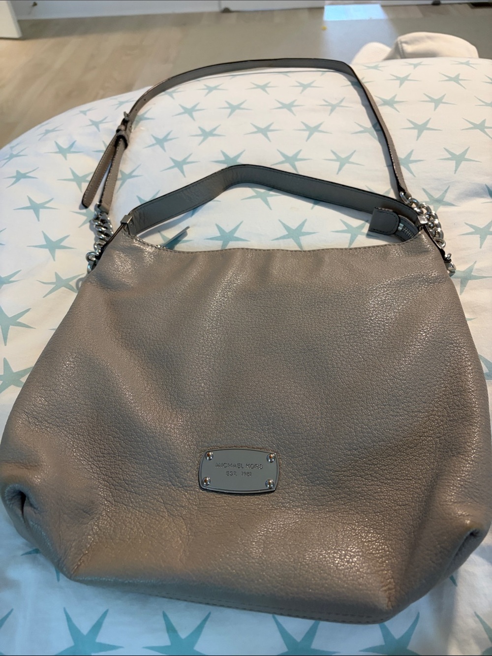 Michael Kors Gray Pebbled Leather Shoulder Bag